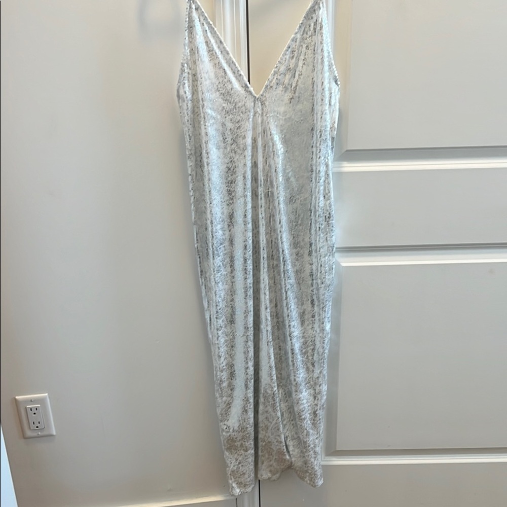 Zara Metallic Silver Slip Dress